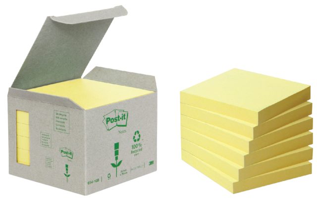 Bloc-mémos Post-it Z-Notes R330-1B recyclé 76x76mm jaune canari 6 pièces