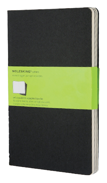 Schrift Moleskine 130x210mm blanco 160 pagina's 70gr zwart set à 3 stuks