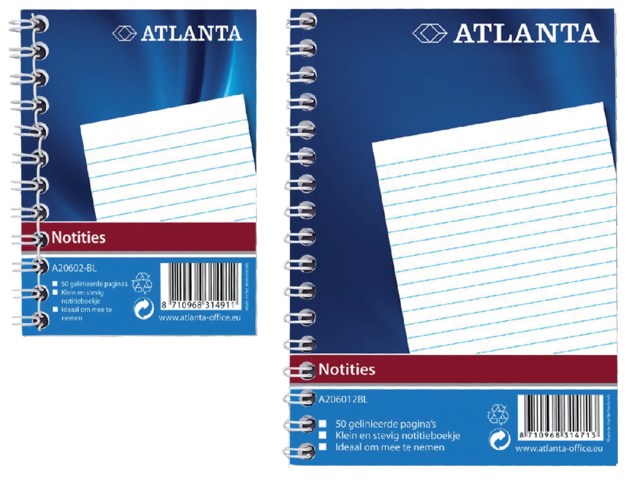 Carnet de notes spirale latérale Djois Atlanta A6 ligné 100 pages