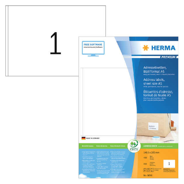 Etiquette HERMA Premium 8690 148,5x205mm blanc 400 pièces