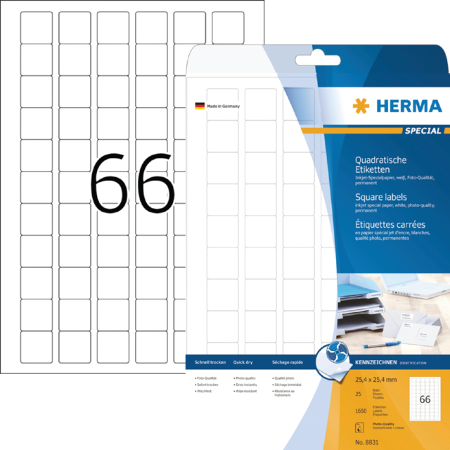 Etiket HERMA 8831 25.4x25.4mm mat wit 1650stuks