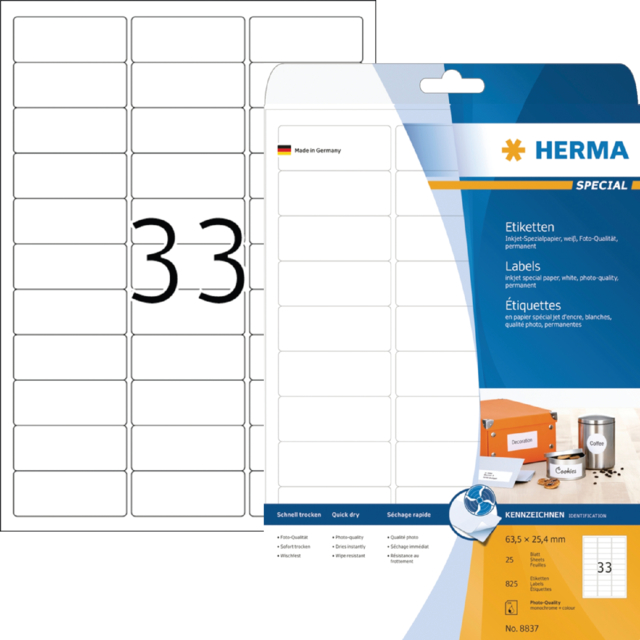 Etiket HERMA 8837 63.5x25.4mm mat wit 825stuks