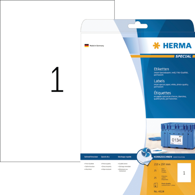 Etiquette HERMA 4824 210x297mm A4 blanc 25 pièces