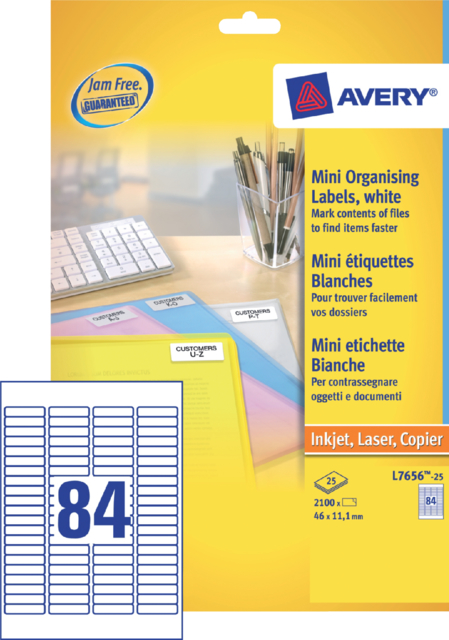 Etiket Avery L7656-25 46x11.1mm wit 2100stuks