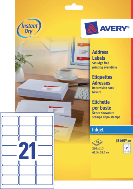 Etiket Avery J8160-10 63.5x38.1mm wit 210stuks