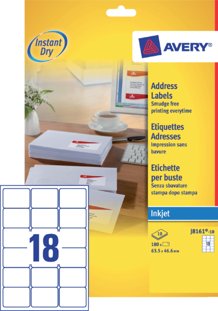 Etiket Avery J8161-10 63.5x46.6mm wit 180stuks