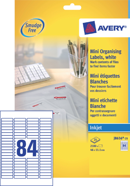 Etiquette Avery J8656-25 46x11,1mm blanc 2100 pièces