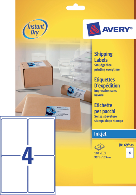 Etiquette Avery J8166-25 99,1x139mm blanc 100 pièces