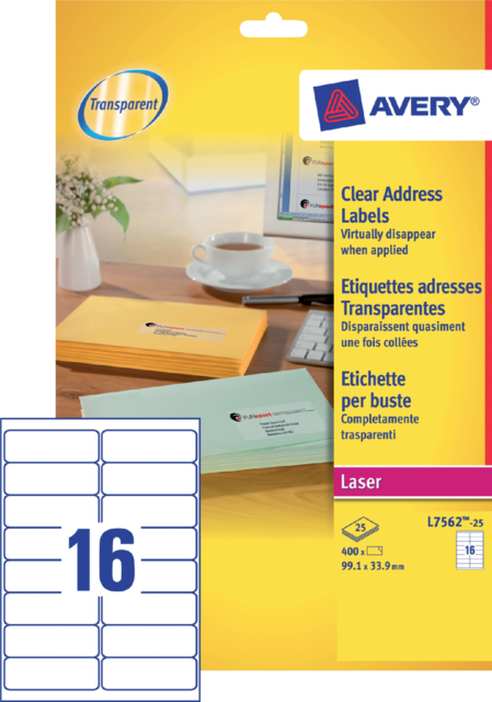 Etiket Avery L7562-25 99.1x33.9mm transparant 400stuks