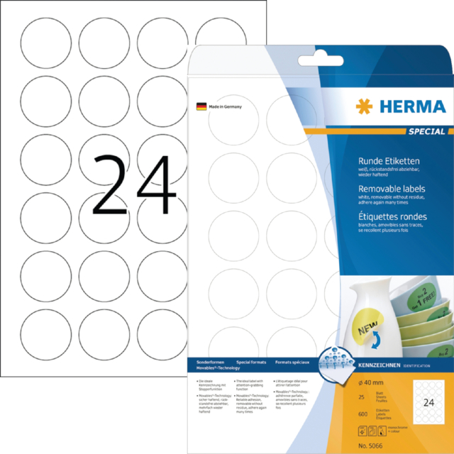 Etiket HERMA 5066 40mm verwijderbaar wit 600 etiketten