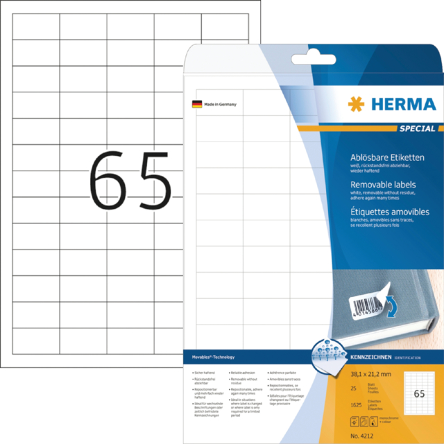 Etiquette amovible HERMA 4212 38,1x21,2mm 1625pcs