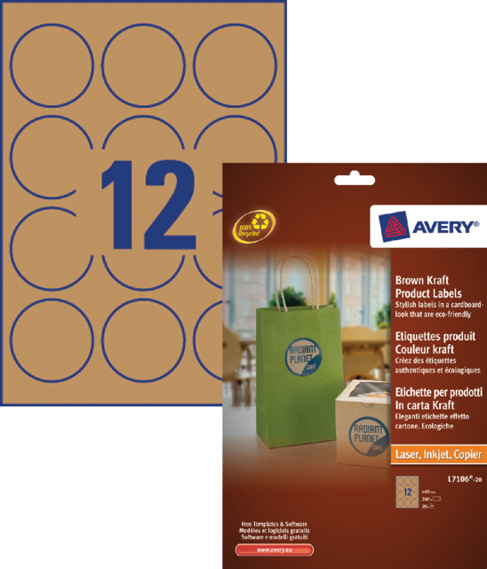 Etiquette Avery L7106-20 60mm rond marron 240 pièces