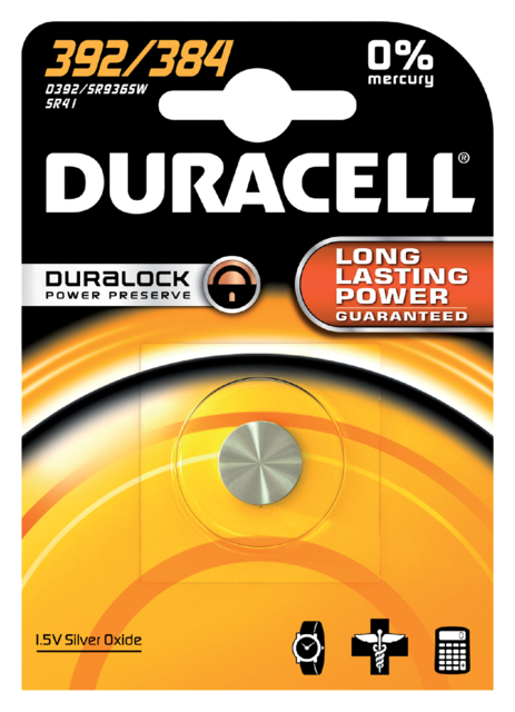 Pile bouton Duracell 1x392/384 alcaline Ø7,9mm 1,5V-45mAh