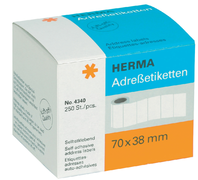 Etiket HERMA adres 4340 70x38mm op rol wit 250stuks