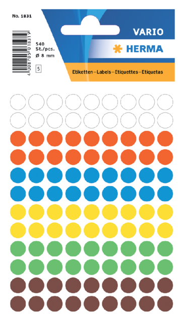 Etiquette HERMA 1831 rond 8mm assorti 540 pièces