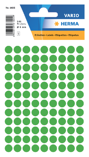 Etiquette HERMA 1835 rond 8mm vert foncé 540 pièces