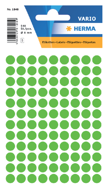 Etiquette HERMA 1848 rond 8mm vert fluo 540 pièces