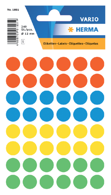 Etiquette HERMA 1851 rond 12mm assorti 240 pièces