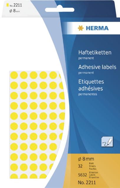 Etiquette HERMA 2211 rond 8mm jaune 5632 pièces