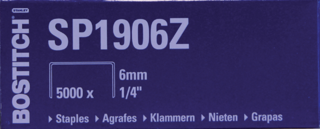 Agrafes Bostitch SP1906Z acier 6mm dos plat 5000 pièces