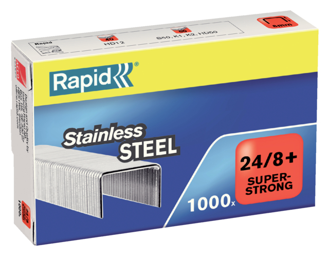 Agrafes Rapid 24/8 acier inox super strong 1000 pièces