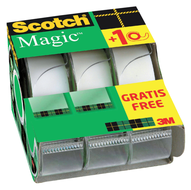 Ruban Scotch Magic 810 19mmx7,5m invisible 2+1 gratuit + dérouleur