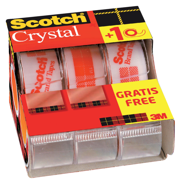 Ruban adhésif Scotch Crystal 600 19mmx7,5m transparent 2+ 1 gratuit + dévidoir