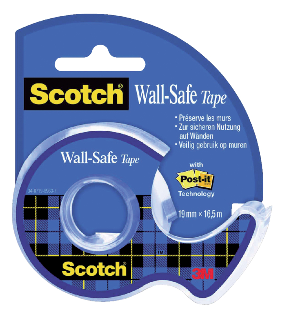 Plakband Scotch 19mmx16.5m Wall Safe + handdispenser