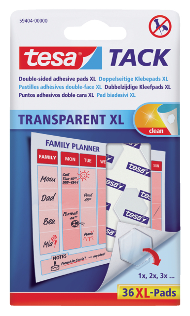 Pastille adhésive tesa® TACK double face transparent XL 36 pièces