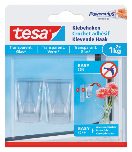 Klevende haak tesa® 1kg transparant 2 stuks