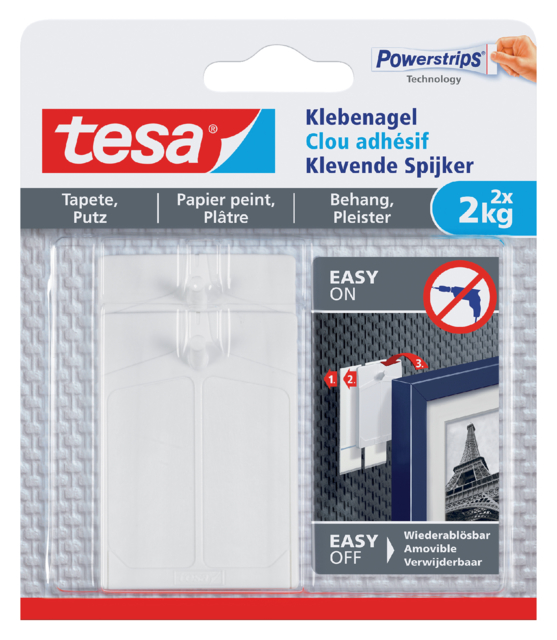 Clou adhésif tesa® Papier peint & Plâre 2kg blanc 2 pièces