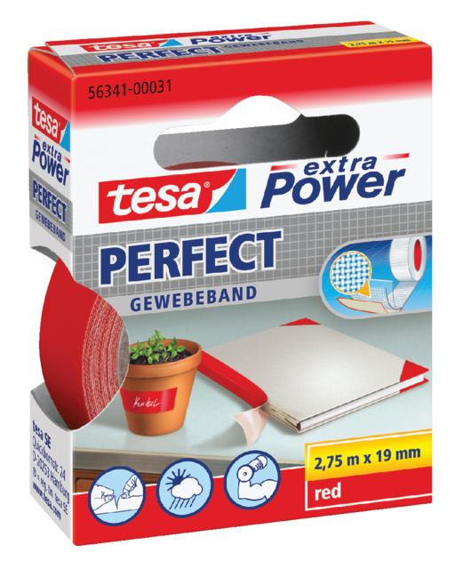 Textieltape tesa® extra Power Perfect 2.75mx19mm rood