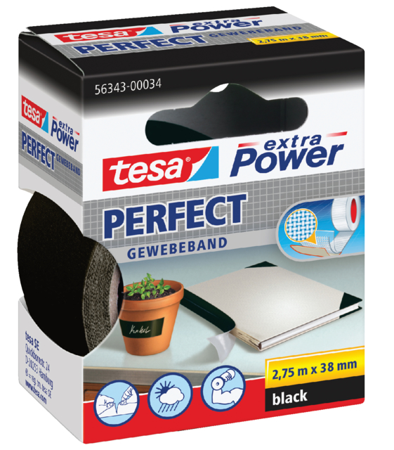 Toile adhésive tesa® extra Power Perfect 2,75mx38mm noir