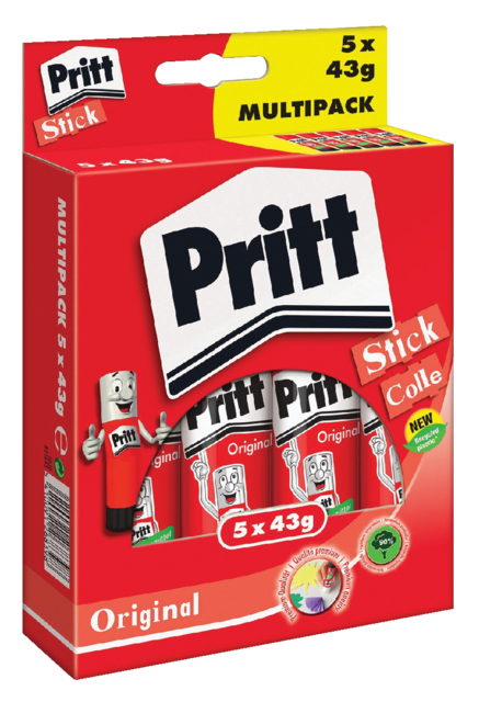 Bâton de colle Pritt 43g pack promo 4+1 gratuit