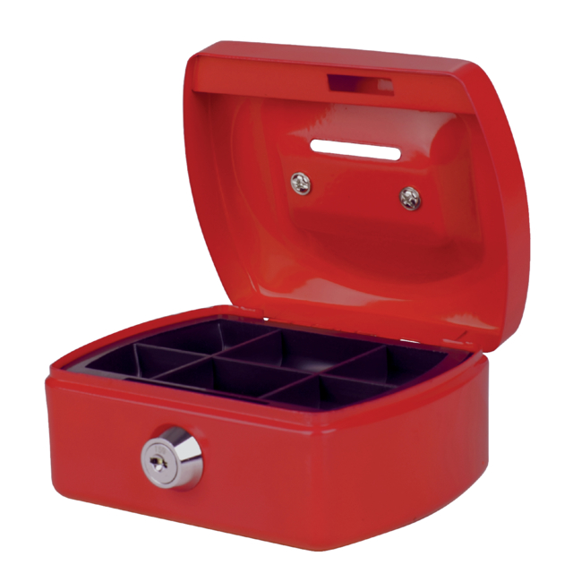 Coffret caisse Pavo avec fente tirelire 125x95x60mm rouge