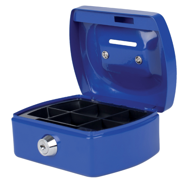 Coffret caisse Pavo avec fente tirelire 125x95x60mm bleu