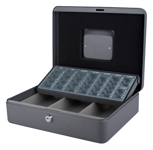 Coffret caisse Pavo avec trieur monnaie 300x240x90mm gris