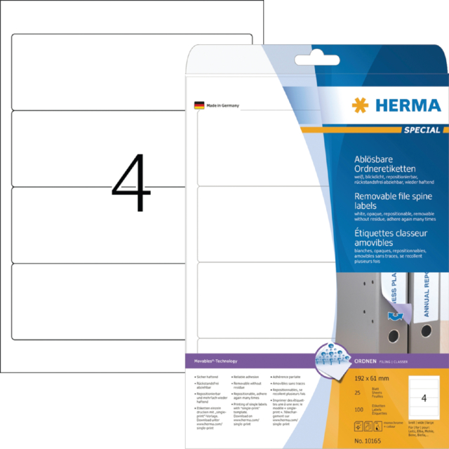 Rugetiket HERMA 10165 breed 61x192mm verwijderbaar wit