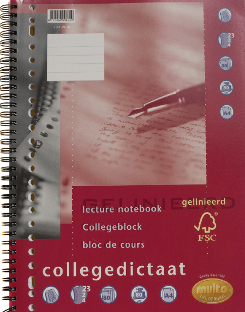 Collegedictaat Multo A4 lijn 23-gaats 160 pagina's 80gr wit