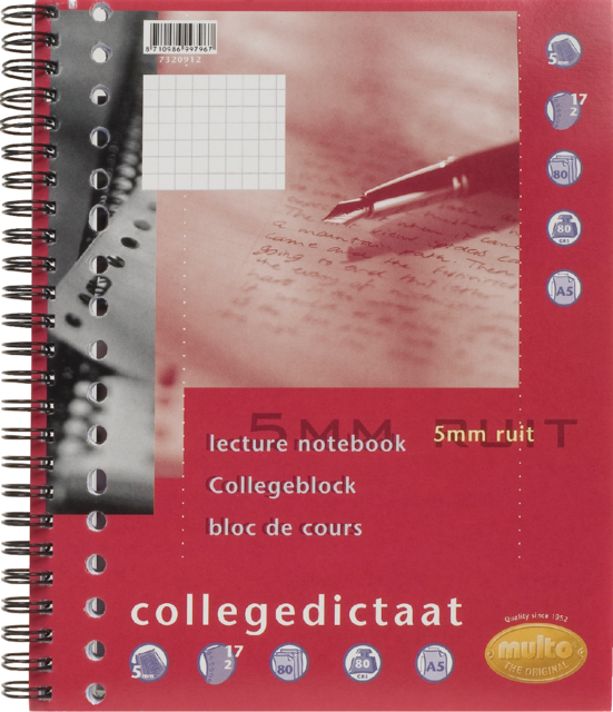 Collegeblok Multo A5 ruit 5x5mm 17-gaats 160 pagina's 80gr wit