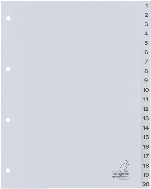 Intercalaires Kangaro 4 perf G420C numéro 1-20 gris PP