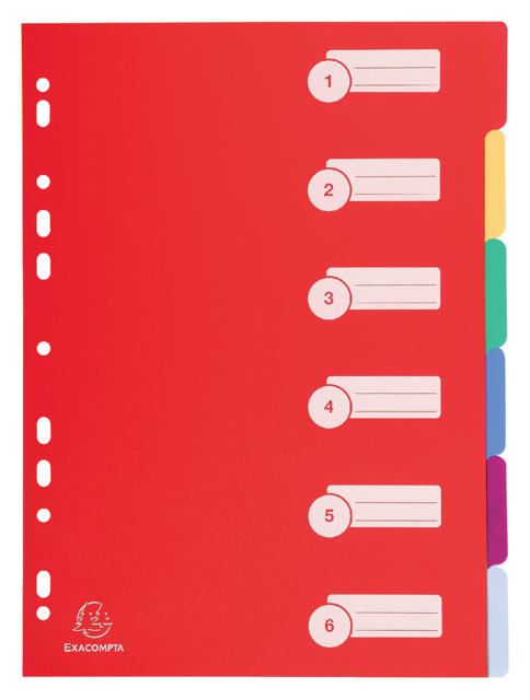 Intercalaires Exacompta 11 perf 6 onglets 225x297mm PP assorti