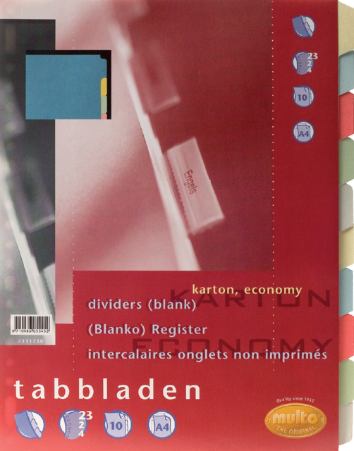 Tabbladen Multo A4 23R 10-delig karton assorti