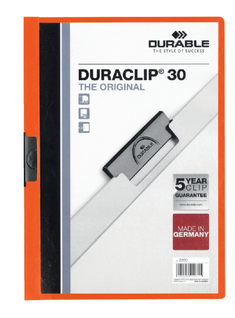 Klemmap Durable Duraclip A4 3mm 30 vellen oranje