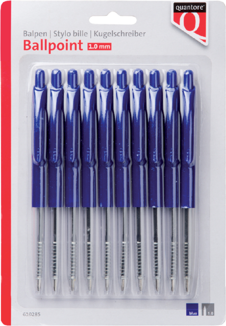 Stylo bille Quantore rétractable bleu 10 pièces