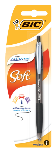 Balpen Bic Atlantis soft metalen clip clic medium zwart bister à 1 stuk