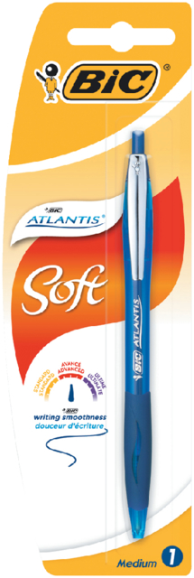 Balpen Bic Atlantis soft metalen clip clic medium blauw bister à 1 stuk