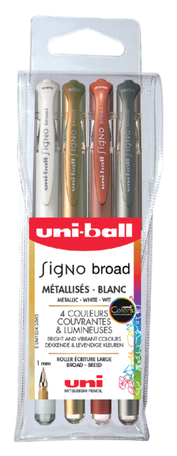 Roller gel Uni-ball Signo Large Métallic étui 4 pièces assorti