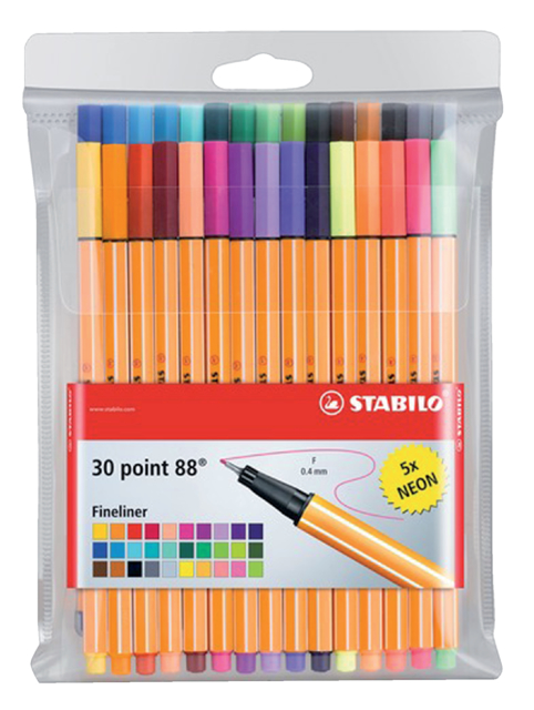 Fineliner STABILO point 88/30 fijn assorti etui à 30 stuks