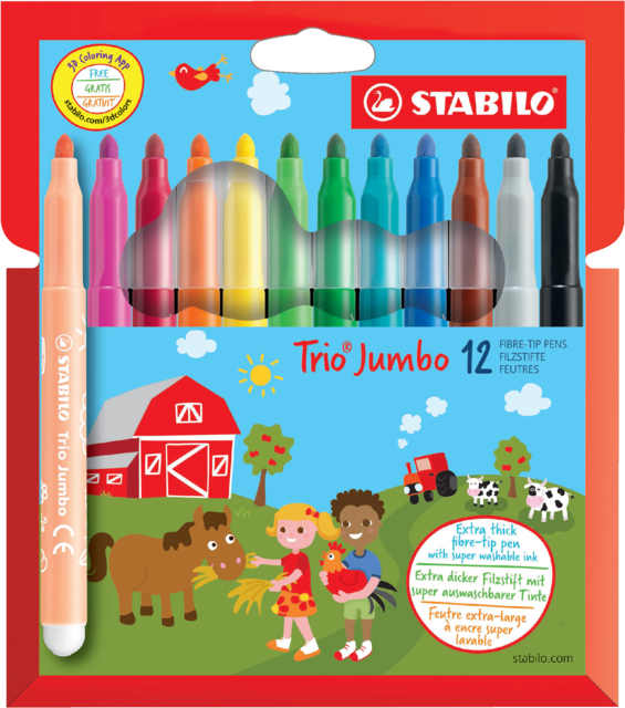 Viltstift STABILO Trio Jumbo 380/12 extra large assorti etui à 12 stuks